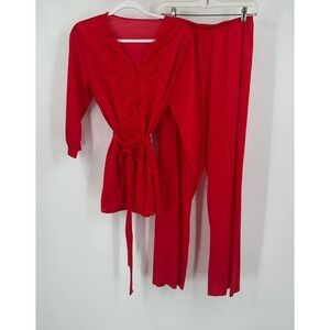 Texsheen Womens Vintage Pajama Set Size M Red Boudoir Feminine Romantic Mod